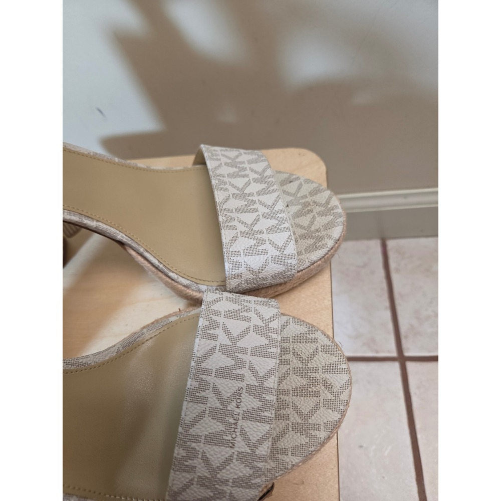 Michael Kors MK Logo Espadrille Platform Sandals White Cream Block Heel Size 8 - Picture 3 of 11